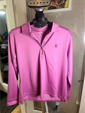 Peter Millar Women's Long Sleeve Polo Shirt Pink Cotton Polyester XL